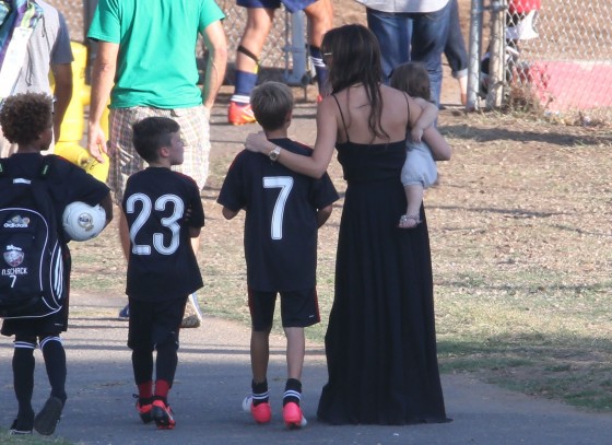 Victoria Beckham watchers her kids soccer game