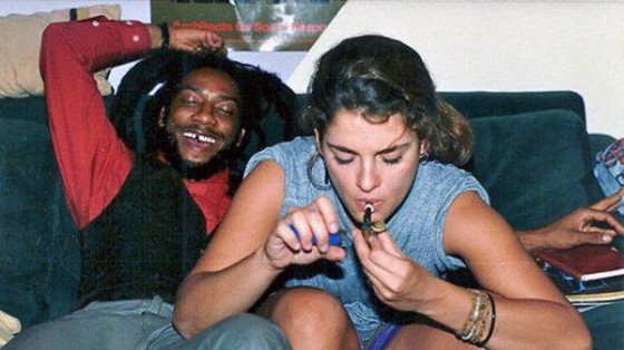 Brooke Shields smoking from a pipe