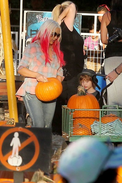 Christina Aguilera and son pumpkin patch
