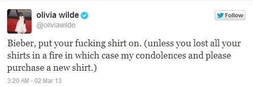 Olivia Wilder Justin Bieber Put Shirt on