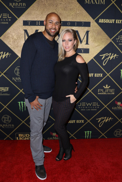 Kendra Wilkinson and Hank Baskett showed their love for each other at The MAXIM Super Bowl Party 2017 presented by Thomas J. Henry produced by Karma International at the Smart Financial CentreSaturday night in Sugarland, Texas. 
