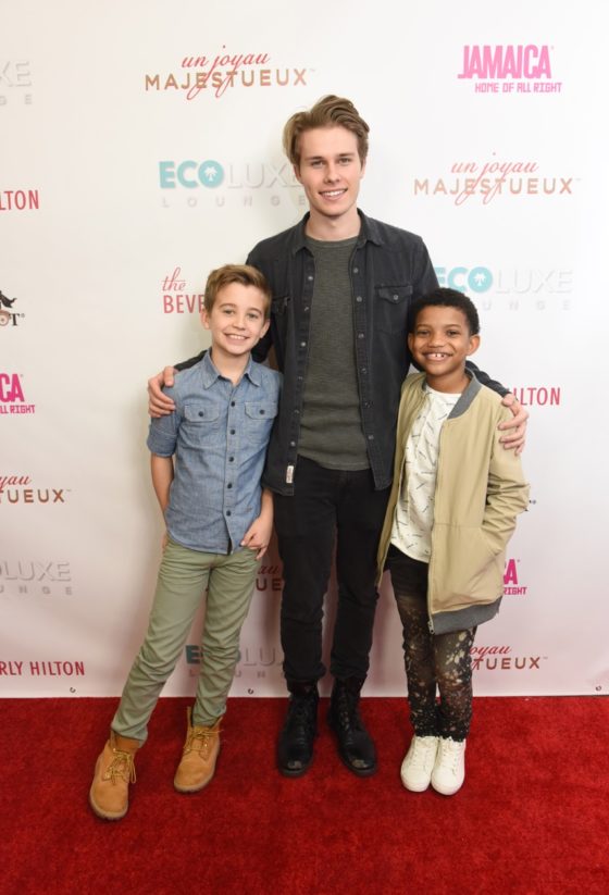 This Is Us co-stars (from left to right) Parker Bates, Logan Shroyer and Lonnie Chavis showed each other love at Debbie Durkin’s EcoLuxe Lounge sponsored by Chariot Travelware and Un Joyau Majestueux at The Beverly Hills Hotel in Beverly Hills, CA.