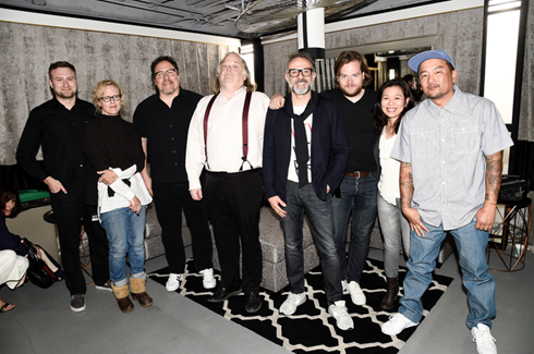 (from left to right) David Gelb (director of “Chef’s Table” and “Jiro Dreams of Sushi”), Amy Scattergood (Los Angeles Times Food Editor), Jon Favreau (actor, producer and director of “Chef”), Jonathan Gold (Los Angeles Times restaurant critic), Chef Massimo Bottura, Chef Magnus Nilsson, Chef Niki Nakayama, and Chef Roy Choi attend LA Food Bowl Chef's Fable at The Wiltern in Los Angeles.