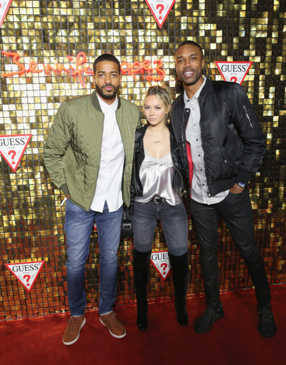 LOS ANGELES, CA - JANUARY 31: (L-R) Eric Bigger, Corinne Olympus, Demario Jackson at the Guess Spring 2018 Campaign Reveal starring Jennifer Lopez on January 31, 2018 in Los Angeles, California. 
